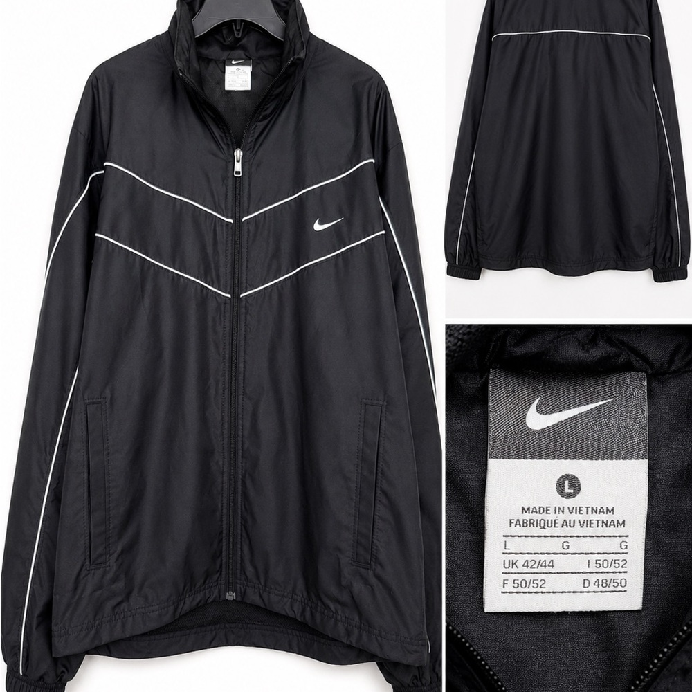 Nike Black Windbreaker with White Piping